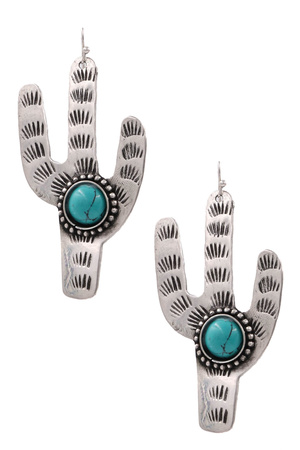 Metal Western Cactus Drop Earrings