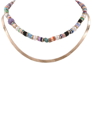 Metal Assorted Bead Layered Necklace