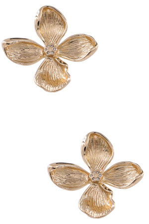 Metal Textured Crystal Flower Earrings