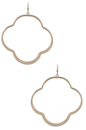 Hammered Brass Metal Quatrefoil Drop Earrings