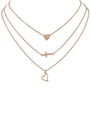Layered Heart Cross Necklace Set