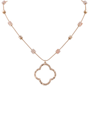 Metal Glass Quatrefoil Pendant Necklace