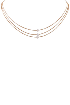 Metal Cream Pearl Layered Necklace