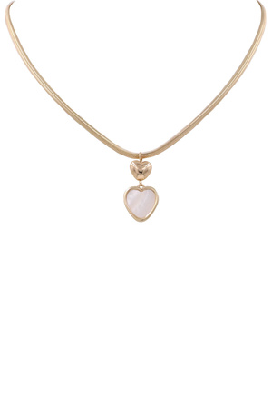 Metal Herringbone Chain Heart Pendant Necklace