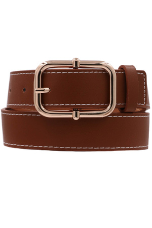 Metal knob Bar Rectangle Buckle Faux Leather Belt