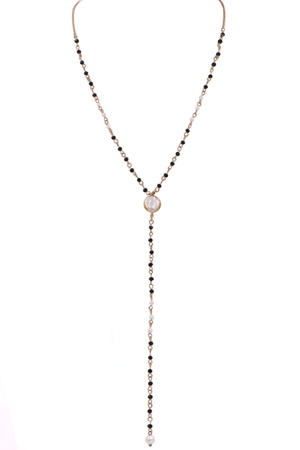 Glass Bead/Pearl 'Y' Drop Necklace