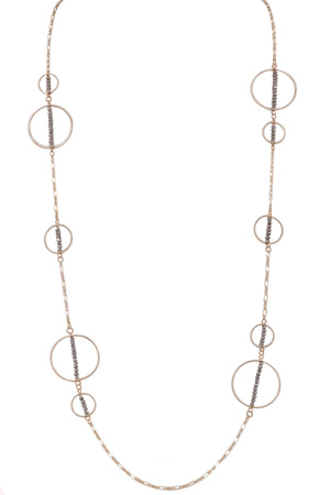 Metal Glass Bead Textured Metal Long Necklace
