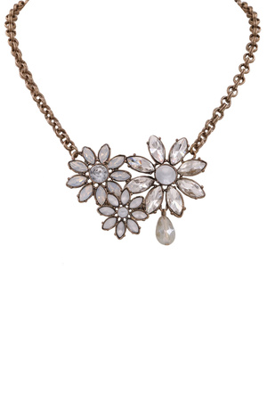 Glass Jewel Floral Pendant Chain Necklace