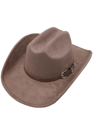 Faux Suede Western Buckle Embellished Cowboy Hat