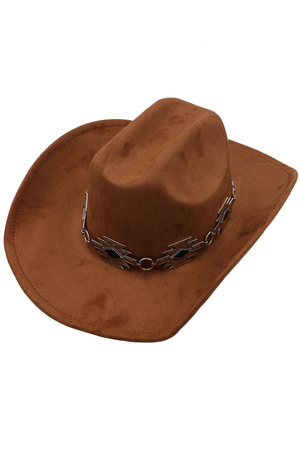 Faux Suede Western Aztec Concho Banded Cowbow Hat