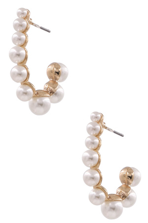 Metal Cream Pearl Oval Post Earrings