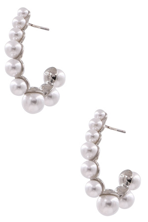 Metal Cream Pearl Oval Post Earrings