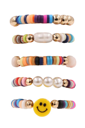 Assorted Rubber Bead Cream Pearl Elastic Ring Set