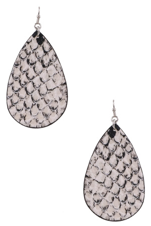 Faux Leather Snake Printed Teardrop Earrings