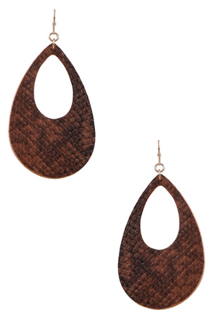 Faux Leather Teardrop Snake Print Drop Earrings