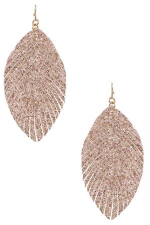 Faux Leather Glitter Feathere Drop Earrings