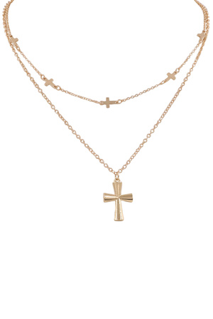 Metal Layered Cross Pendant Necklace