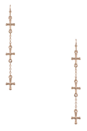 Metal Triple Cross Chain Dangle Earrings