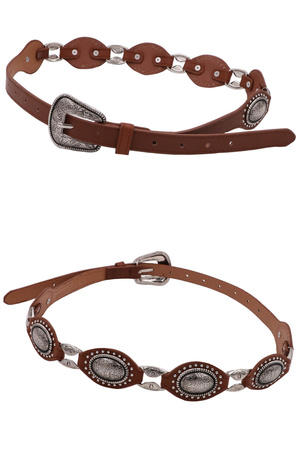 Faux Leather Dotted  Floral Accent Western Belt