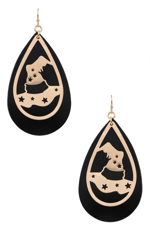 Metal Witch's Hat Teardrop Earrings