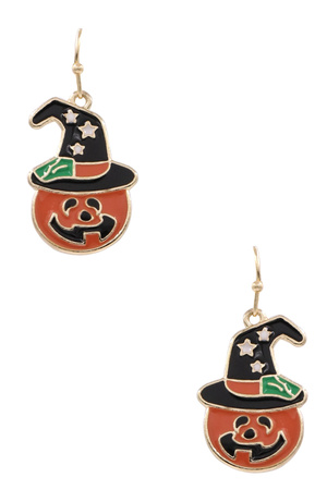 Metal Enamel Pumpkin Hat Drop Earrings