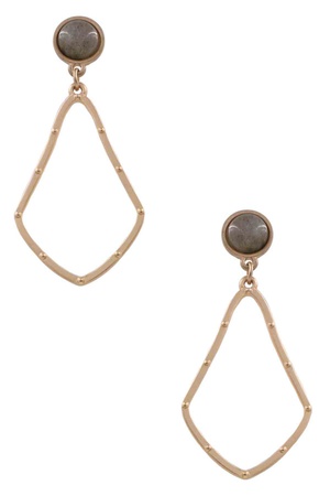 Metal Teardrop Stone Drop  Earrings