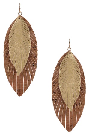 Faux Leather Layered Leaf Drop Earrings