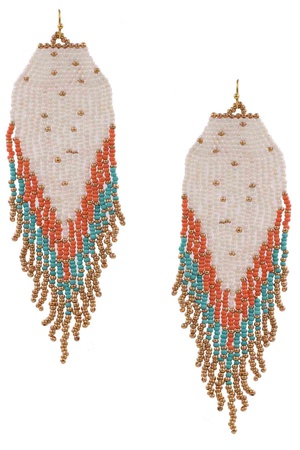 Metal Seed Bead Tassel Drop Earrings