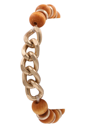 Wood Bead Metal Chain Stretch Bracelet