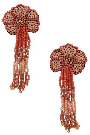 Floral Seed Bead Tassel Drop Earrings