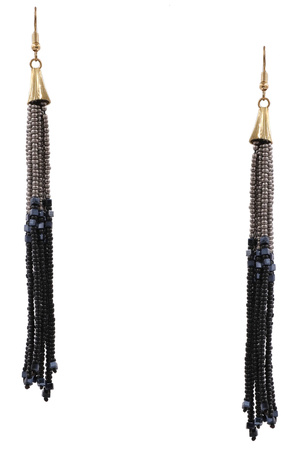 Metal Seed Bead Tassel Drop Earrings