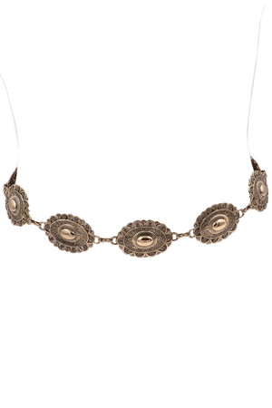 Metal Lace Floret Edge Oval Concho Chain Belt