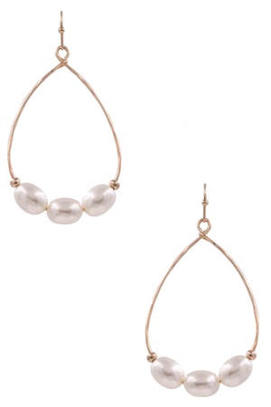 Metal Cream Pearl Teardrop Dangle Earrings