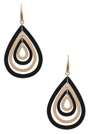 Metal Wood Layered Teardrop Dangle Earrings