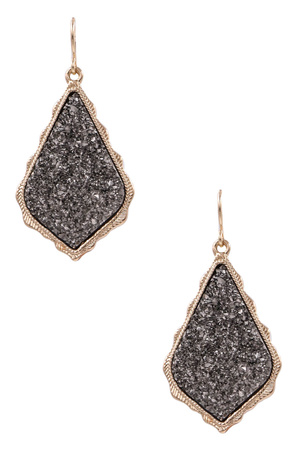 Metal Druzy Stone Teardrop Earrings