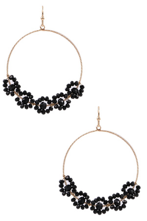 Metal Faceted Bead Flower Hoop Drop Earrings