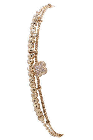 Brass metal Layered Chain Clover Pull Tie Bracelet