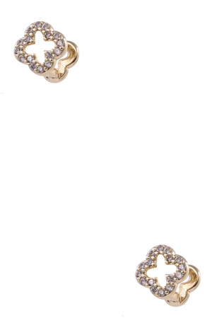 Brass Metal Cubic Zirconia Clover Huggies Earrings