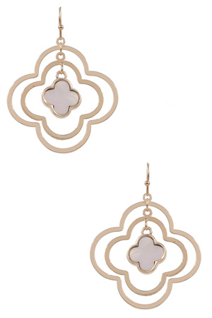 Brass Metal Layered MOP Quatrefoil Earrings