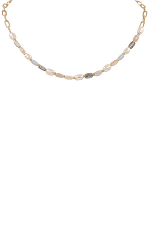 Metal Square Glass Cream Pearl Necklace