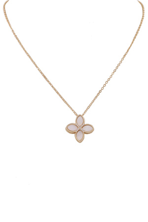 Brass Metal MOP Quatrefoil Necklace