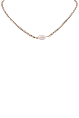 Metal Cupchain Rhinestone Cream Pearl Necklace