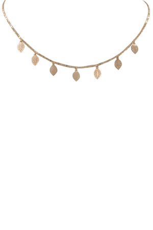 Metal Linked Chain Leaf Charm Necklace