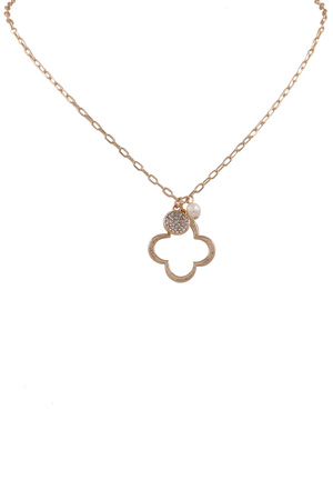 Brass Metal Chain Quatrefoil Pendant Necklace