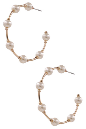 Metal Cream Pearl Hoop Earrings