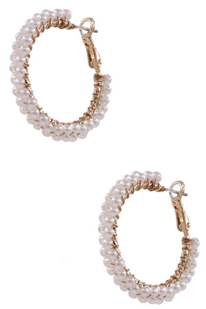 Metal Cream Pearl Hoop Earrings