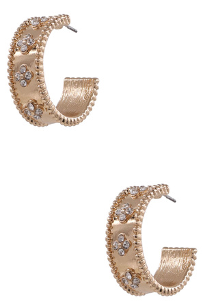 Metal Rhinestone Quatrefoil Hoop Earrings