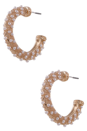 Metal Cream Pearl Hoop Earrings