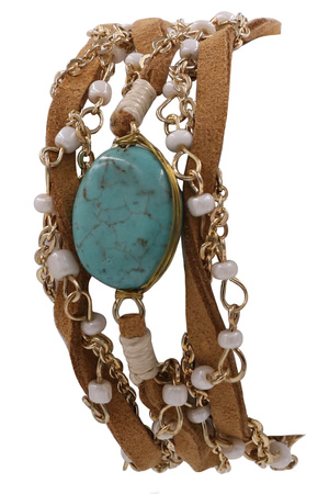 Faux/Suede Semi-Precious Stone Wrap Bracelet