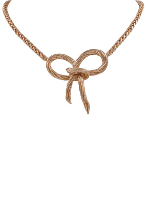 Brass Metal Wheat Chain Bow Tie Pendant Necklace